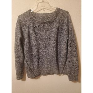 Sz M Express Woman's Grey Black Sweater w/ Distressed Holes Side Zippers